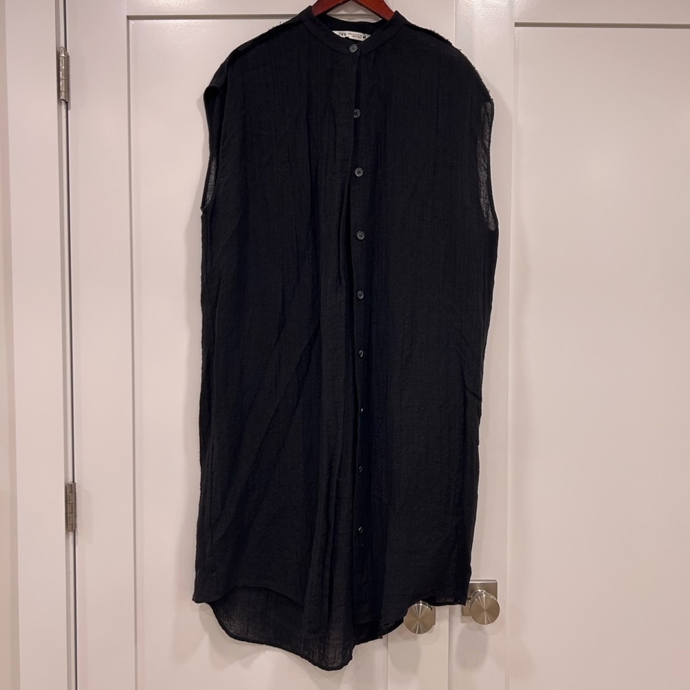 Zara black linen sleeveless dress/overlay